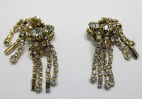 Vintage 1950s Stunning Rhinestone Waterfall Drop Earrings - Thumbnail