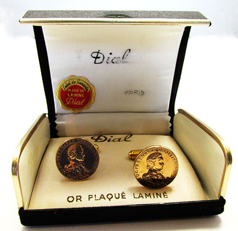 Dial 1950s Vintage Men's Jewelry Mid-Century Louis XIII Gold Cufflinks