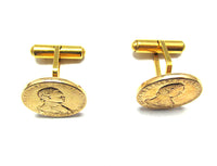 Dial 1950s Vintage Men's Jewelry Mid-Century Louis XIII Gold Cufflinks - Side - Thumbnail