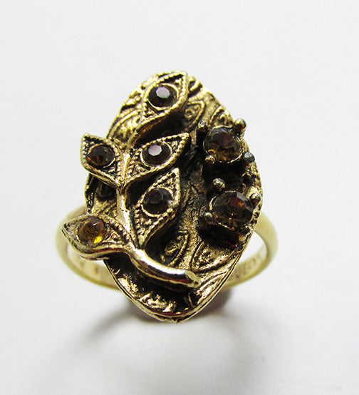 Vogue Vintage 1950s Attractive Topaz Rhinestone Floral Ring