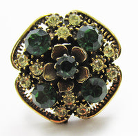 Rare Florenza Vintage 1950s Peridot and Citrine Rhinestone Ring