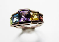 Vintage 1990s Dazzling Sterling Silver Synthetic Gemstone Ring - Front - Thumbnail