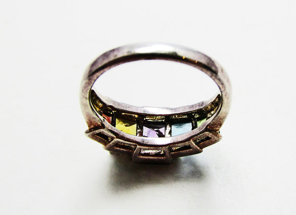 Vintage 1990s Dazzling Sterling Silver Synthetic Gemstone Ring - Back
