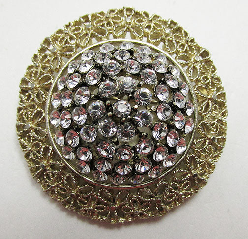 Karu Arke Vintage Distinctive 1950s Floral Rhinestone Dome Pin
