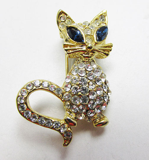 Sarah Coventry Vintage 1970s Adorable Figural Rhinestone Cat Pin