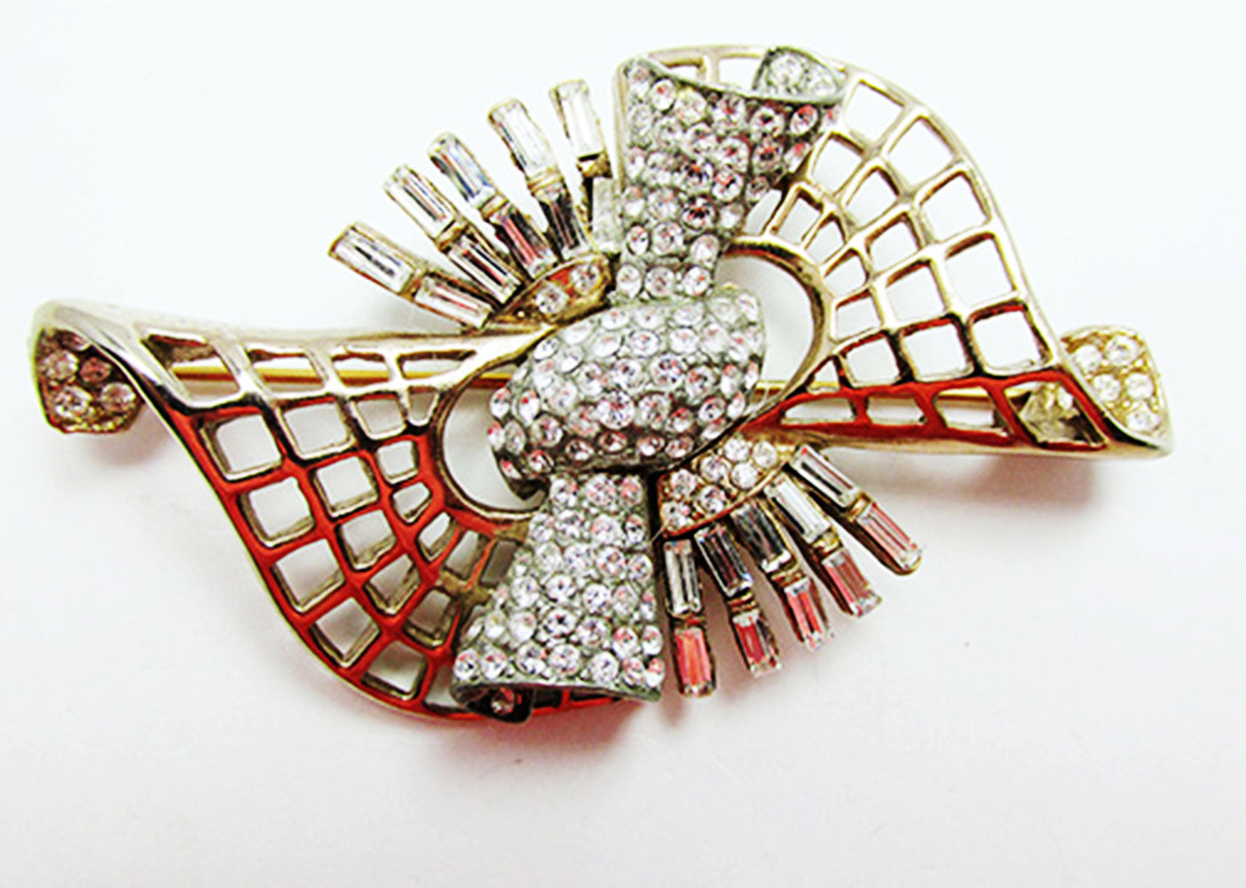 Vintage 1940s Mid-Century Avant-Garde Sparkling Diamante Pin - Front