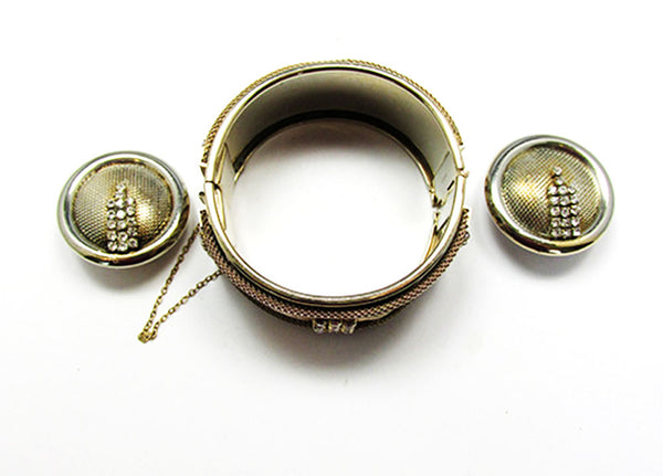 Vargas 1940s Vintage Bold Retro Diamante Cuff Bracelet and Earrings - Side Views