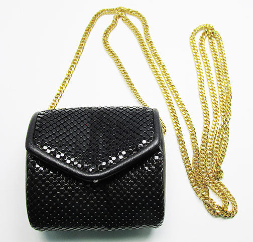 Whiting and Davis Vintage 1960s Retro Black Mesh Evening Bag - Front