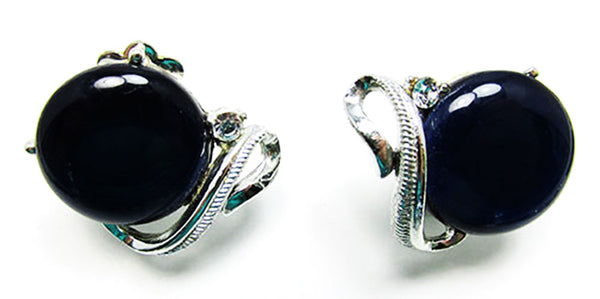 Coro 1950s Vintage Jewelry Navy Diamante Necklace and Earrings Set - Earrings