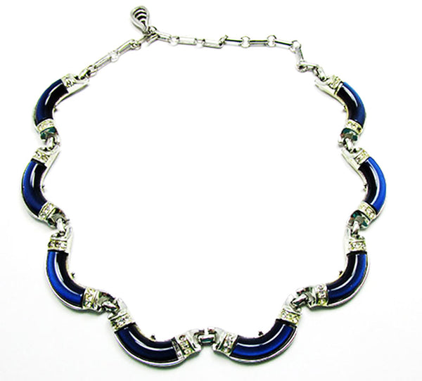 Coro 1950s Vintage Jewelry Navy Diamante Necklace and Earrings Set - Necklace