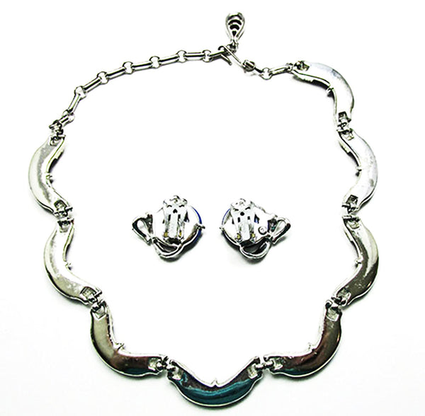 Coro 1950s Vintage Jewelry Navy Diamante Necklace and Earrings Set - Back