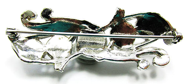 Vintage 1950s Jewelry Gorgeous Mid-Century Diamante Moonstone Pin - Back