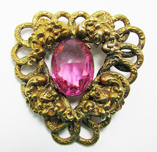 Style Metal Spec. Rare Vintage1930s Rhinestone Art Nouveau Brass Pin