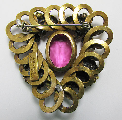Style Metal Spec. Rare Vintage1930s Rhinestone Art Nouveau Brass Pin