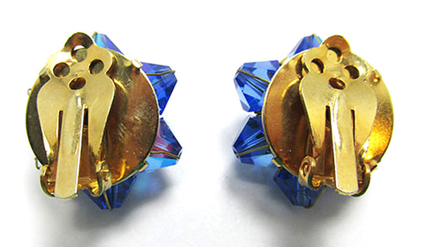 Vintage Jewelry 1960s Sparkling Retro Sapphire Crystal Floral Earrings - Back