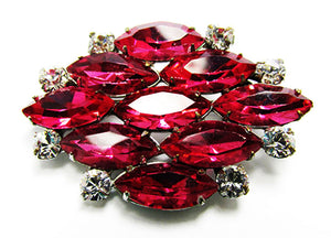 Vintage 1950s Jewelry Elegant Mid-Century Pink Diamante Geometric Pin - Front
