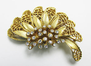 BSK Vintage Mid Century 1950s Avant-garde Rhinestone Floral Pin