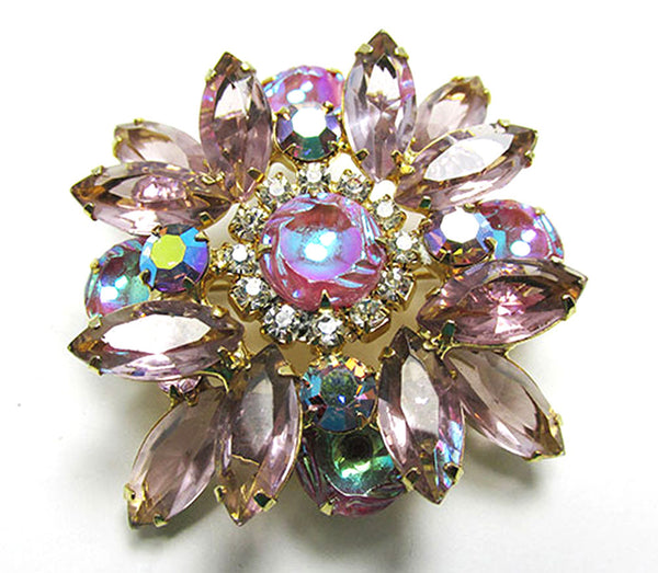 Vintage Jewelry 1950s Mid-Century Diamante Floral Pin and Earrings Set - Pin