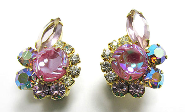 Vintage Jewelry 1950s Mid-Century Diamante Floral Pin and Earrings Set - Earrings