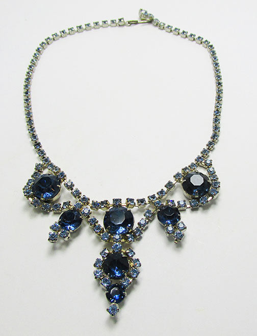 Vintage 1950s Gorgeous Sapphire Blue Rhinestone Necklace