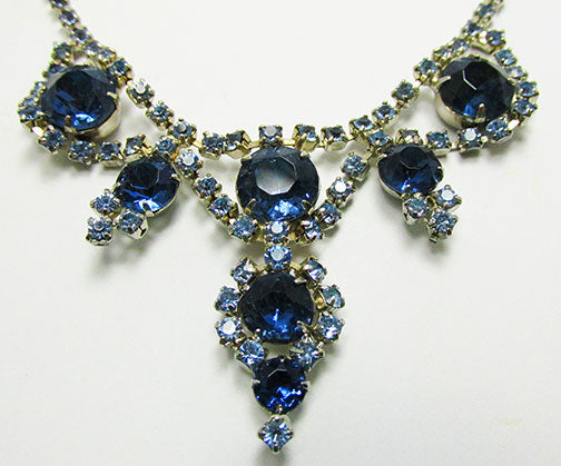 Vintage 1950s Gorgeous Sapphire Blue Rhinestone Necklace