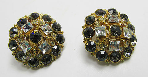 Vintage 1950s Gorgeous Rhinestone Floral Button Earrings