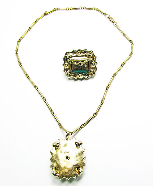 Coro 1950s Designer Vintage Jewelry Citrine Diamante Pin and Necklace - Back