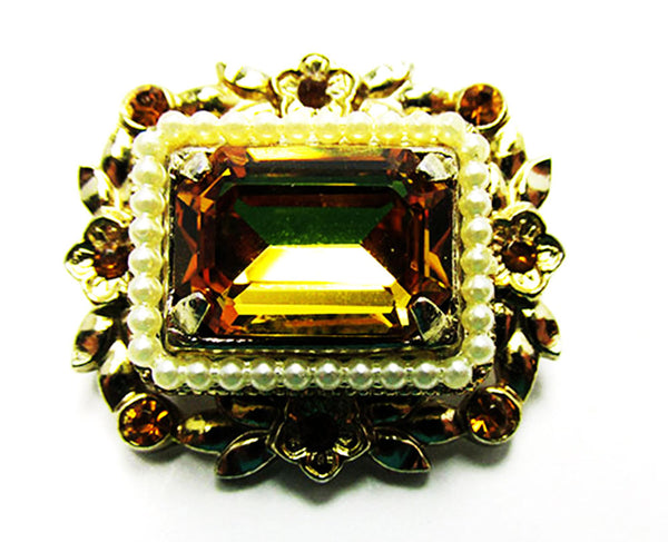 Coro 1950s Designer Vintage Jewelry Citrine Diamante Pin and Necklace - Pin