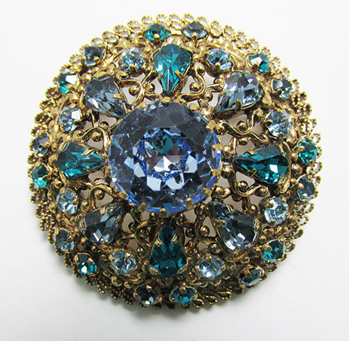 Made in Austria Vintage Mid Century Dazzling Sapphire and Teal Pin