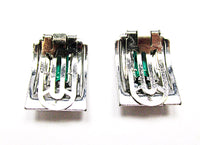 KTF (Trifari) Vintage 1930s Art Deco Emerald Diamante Rare Dress Clips - Back - Thumbnail