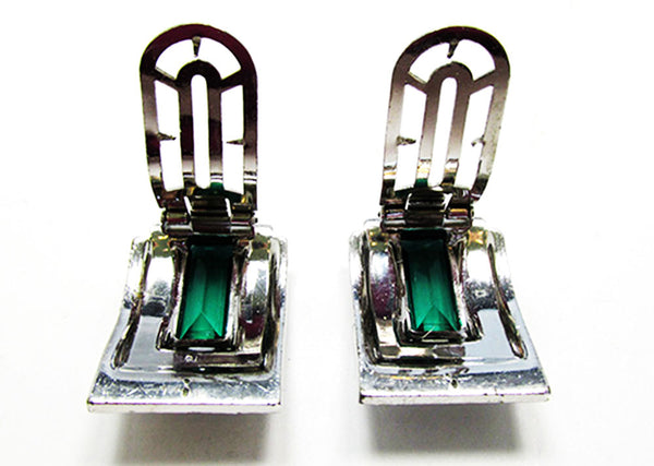 KTF (Trifari) Vintage 1930s Art Deco Emerald Diamante Rare Dress Clips - Back