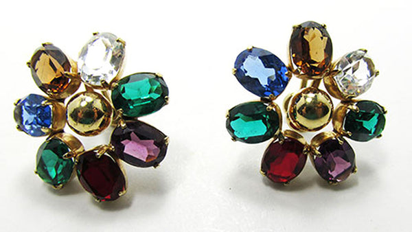 Van Dell Vintage Jewelry 1940s Diamante Floral Pin and Earrings Set- Earrings