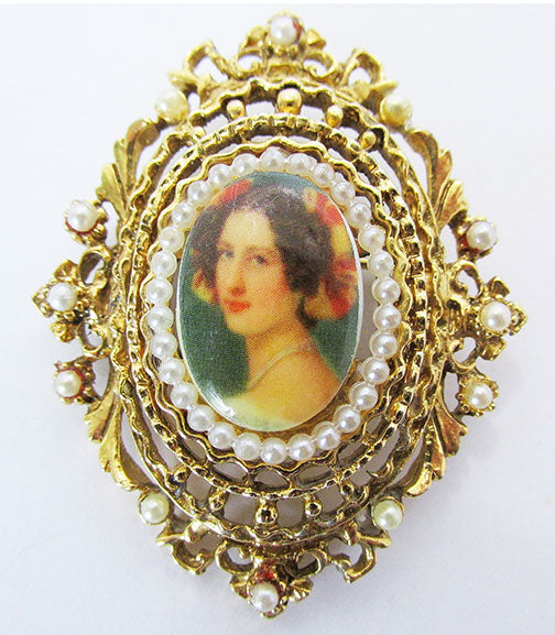 Art Vintage Mid Century 1950s Delightful Pearl Portrait Pin