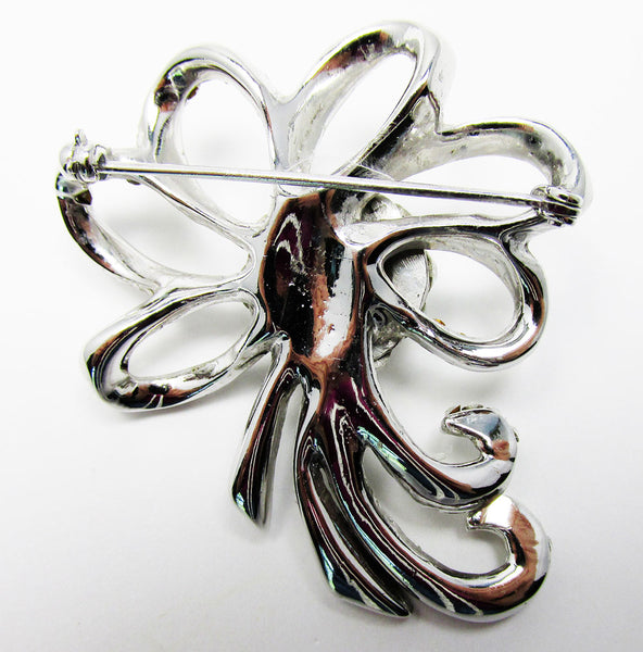Dazzling Vintage 1950s Mid-Century Diamante Ribbon Bow Pin - Back