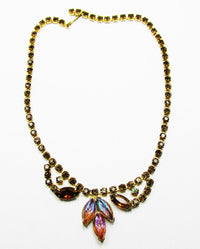 Vintage 1950s Elegant Mid-Century Topaz Diamante Floral Necklace - Front - Thumbnail