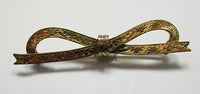 Vintage Retro 1920s Minimalist Gold Engraved Floral Ribbon Bow Pin - Thumbnail