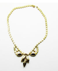 Vintage 1950s Elegant Mid-Century Topaz Diamante Floral Necklace - Back - Thumbnail