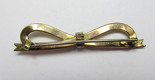 Vintage Retro 1920s Minimalist Gold Engraved Floral Ribbon Bow Pin