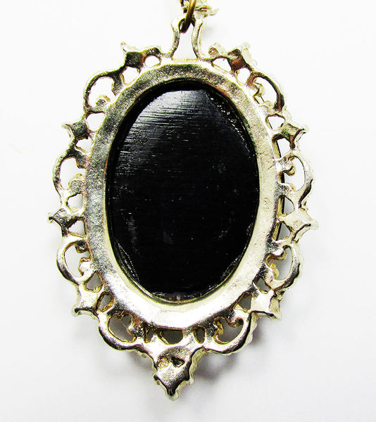 Charming 1950s Vintage Mid-Century Cameo and Diamante Pendant - Back