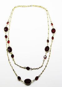 Vintage 1970s Contemporary Style Double Strand Ruby Diamante Necklace - Front - Thumbnail
