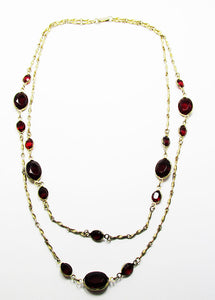 Vintage 1970s Contemporary Style Double Strand Ruby Diamante Necklace - Front