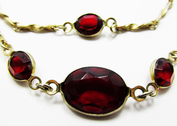 Vintage 1970s Contemporary Style Double Strand Ruby Diamante Necklace - Close Up