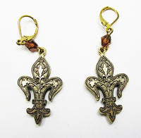 Vintage 1980s Contemporary Style Diamante Fleur-de-Lis Earrings - Back - Thumbnail