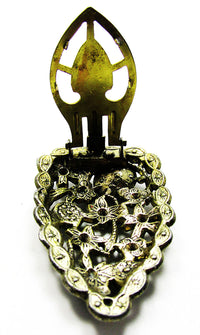 Vintage 1920s Jewelry Art Nouveau Emerald Diamante Brass Dress Clip - Back - Thumbnail
