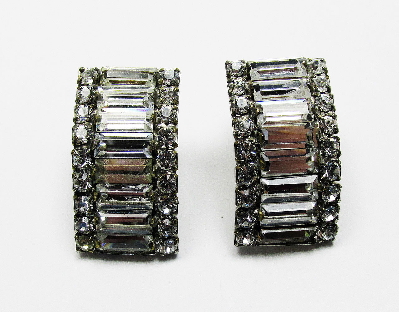 Distinctive Vintage 1950s Mid-Century Geometric Diamante Earrings - Front