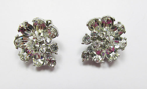 Hollycraft Vintage 1950s Stunning Floral Rhinestone Button Earrings