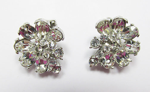Hollycraft Vintage 1950s Stunning Floral Rhinestone Button Earrings