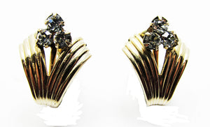 Loran Sim Co. Vintage 1940s Dainty Gold Filled Diamante Earrings - Front