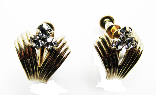 Loran Sim Co. Vintage 1940s Dainty Gold Filled Diamante Earrings - Front