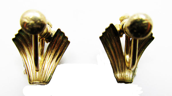Loran Sim Co. Vintage 1940s Dainty Gold Filled Diamante Earrings - Back